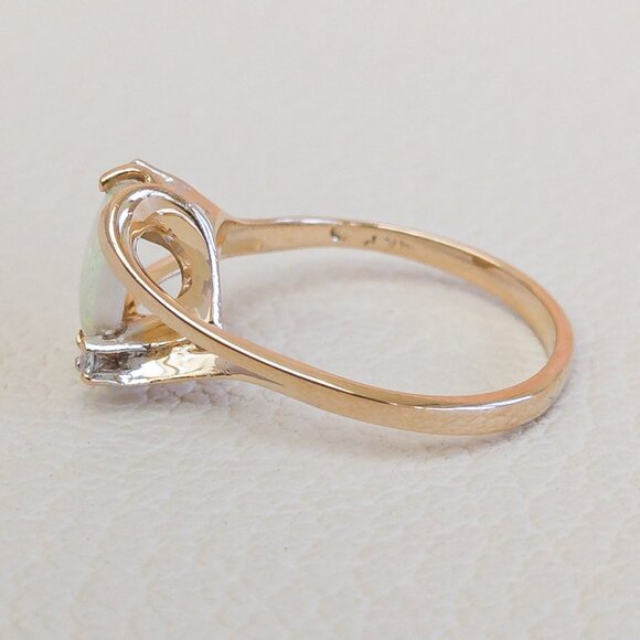 14K Gold Australian Opal & Diamond Ring – Vintage 1990s Setting, Size 6.75 - Picture 11 of 16